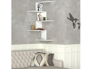 Estante de canto de parede em madeira "Caniko" - 51 x 29 x 109 cm - Branco 2