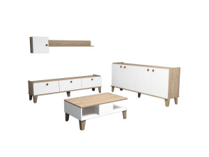 Conjunto de mobiliário para sala de estar em madeira "Sumer" - 180 x 41 x 77 cm - Branco