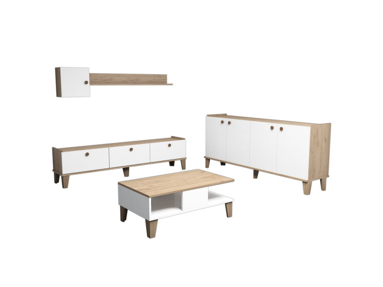 Conjunto de mobiliário para sala de estar em madeira "Sumer" - 180 x 41 x 77 cm - Branco