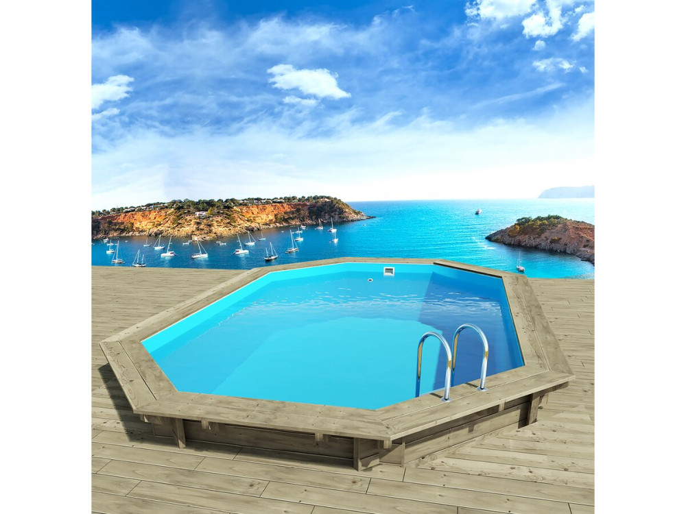 Piscina de madeira "Miami 130" - 4,86 x 3,36 x 1,30 m + Mini Bomba de Calor - Potência 3,5 Kw