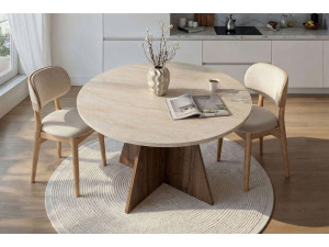 Mesa de jantar de madeira "Virella" - 120 x 120 x 75 cm - Travertino 2