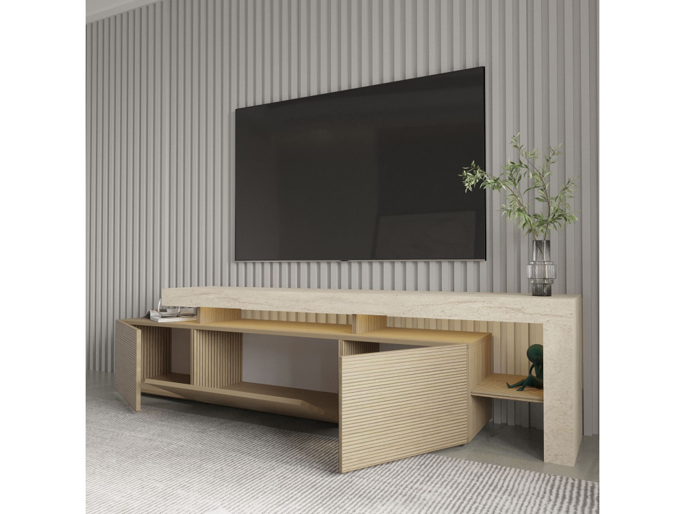 Suporte para televisor em madeira "Beliz" - 192 x 37 x 53 cm - Bege