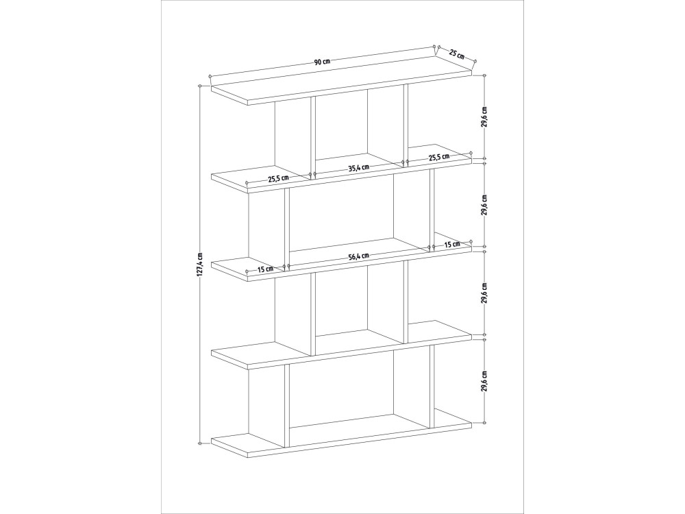 Estante de madeira "Harmon" - 90 x 25 x 127 cm - Branco