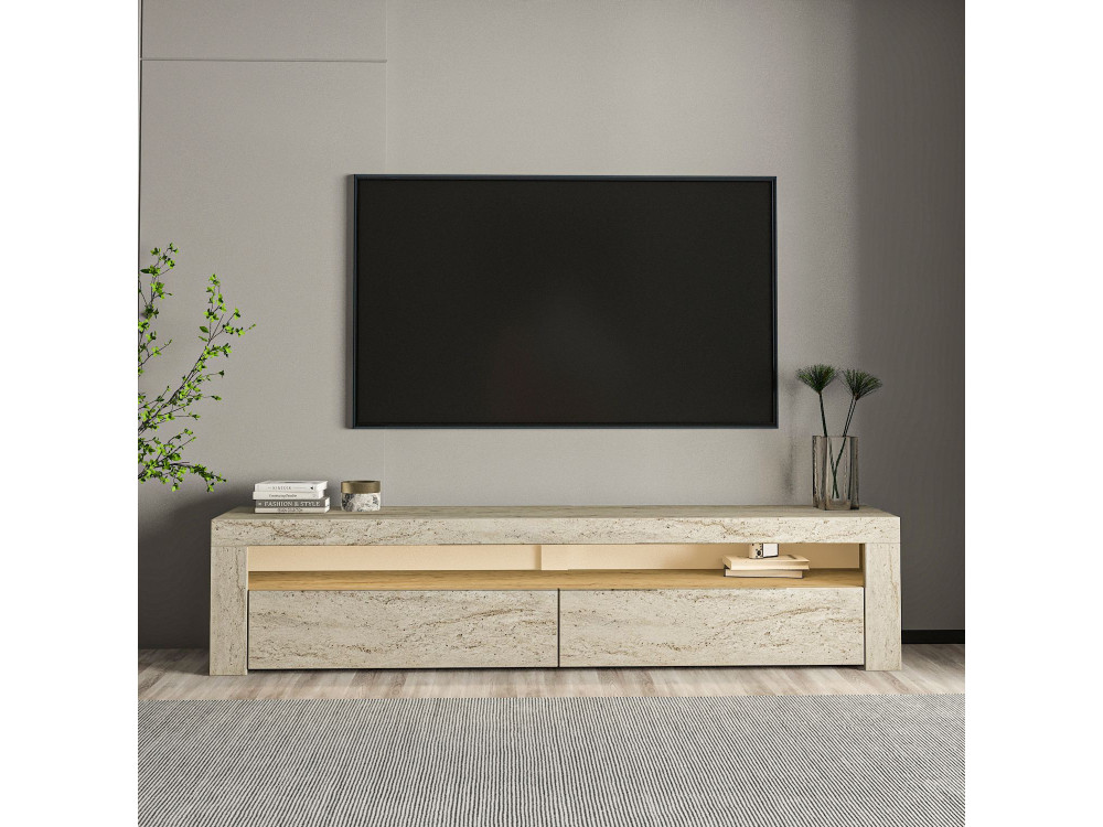 Suporte para televisor em madeira "Bati" - 150 x 36 x 46 cm - Travertino