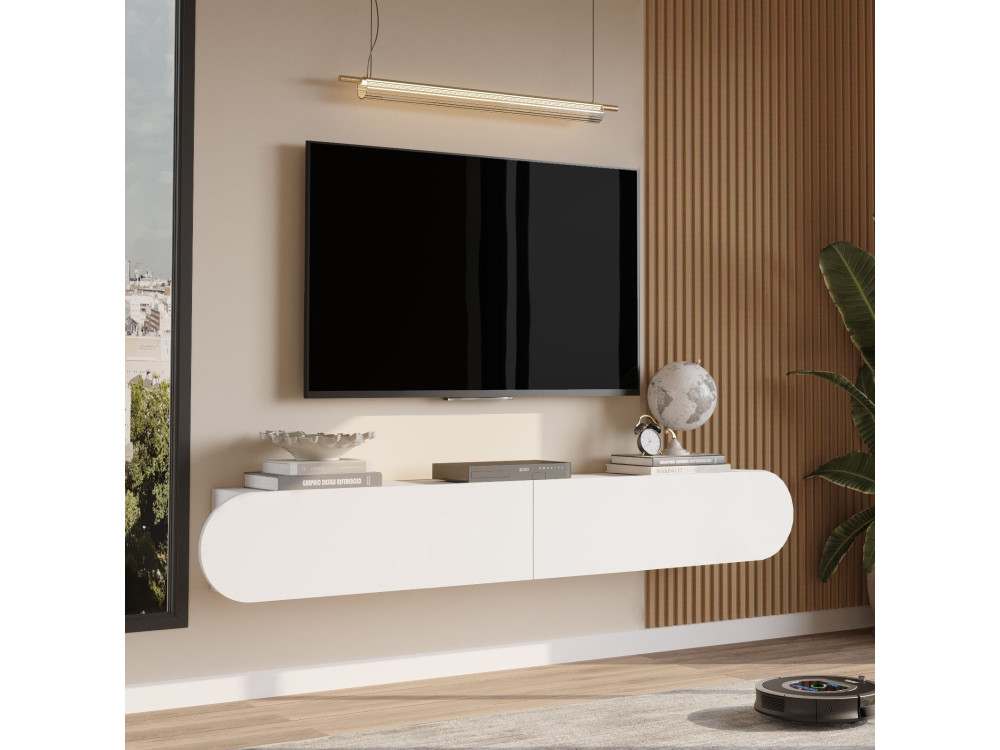 Suporte de TV em madeira "LUM1" - 180 x 31 x 29 cm - Branco