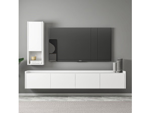 Móvel TV "Sema" em madeira com prateleira de parede - 160 x 30 x 35 cm - Branco 2