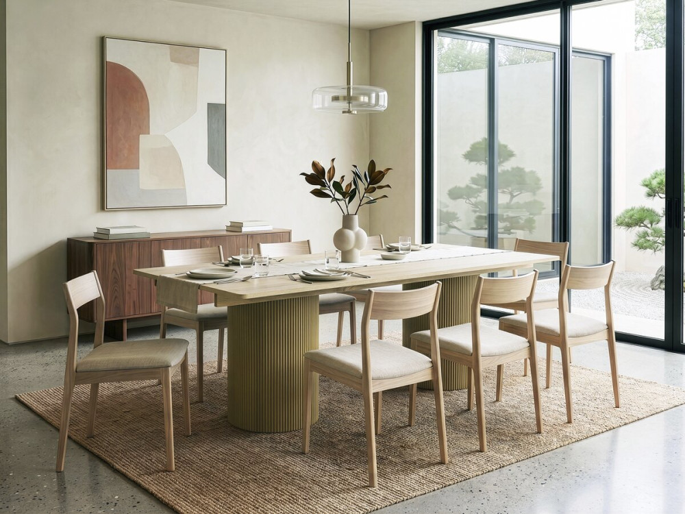 Mesa de jantar oval de madeira "Zénith" - 180 cm - 8 lugares sentados - Bege