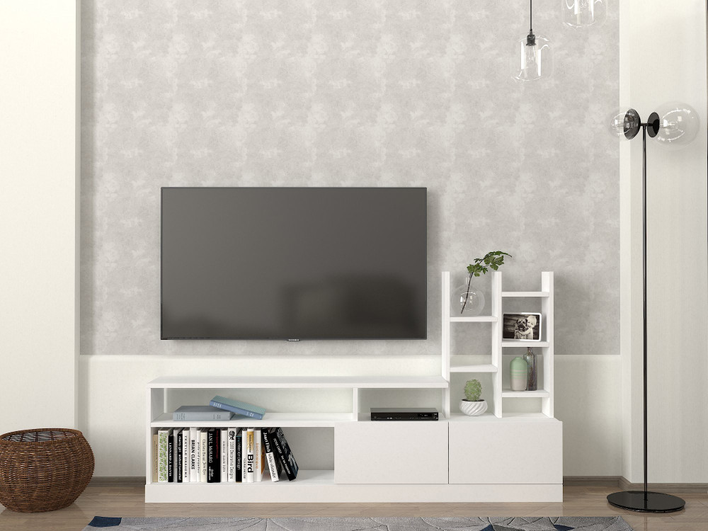 Mesa de TV em madeira "Dolunay" - 164 x 25 x 91 cm - Branco