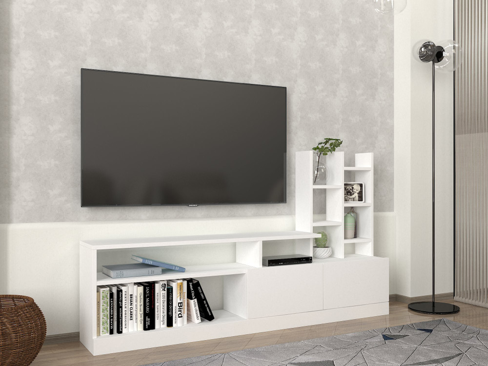 Mesa de TV em madeira "Dolunay" - 164 x 25 x 91 cm - Branco