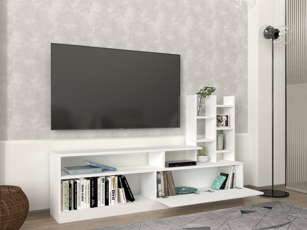 Mesa de TV em madeira "Dolunay" - 164 x 25 x 91 cm - Branco
