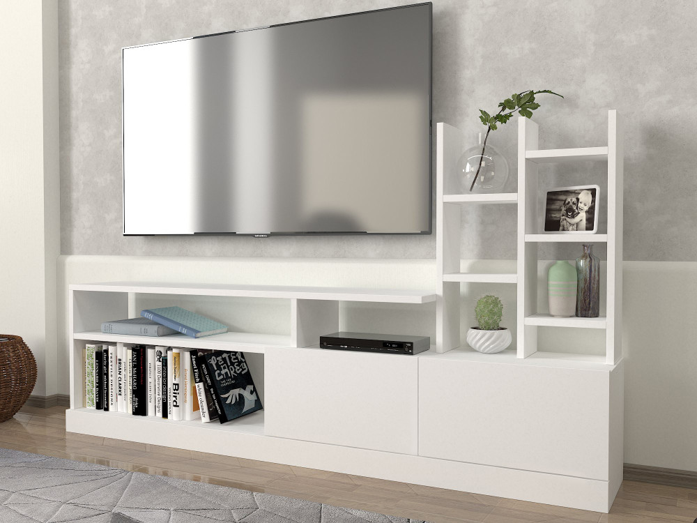 Mesa de TV em madeira "Dolunay" - 164 x 25 x 91 cm - Branco