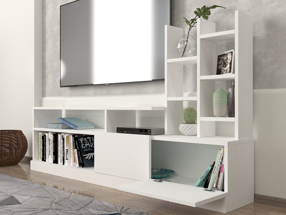 Mesa de TV em madeira "Dolunay" - 164 x 25 x 91 cm - Branco