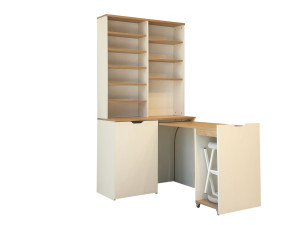 Expositor e bancos de madeira "Flexa" - 100 x 45 x 190 cm - Creme