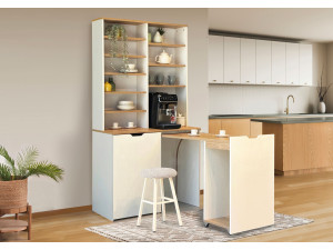 Expositor e bancos de madeira "Flexa" - 100 x 45 x 190 cm - Creme 2