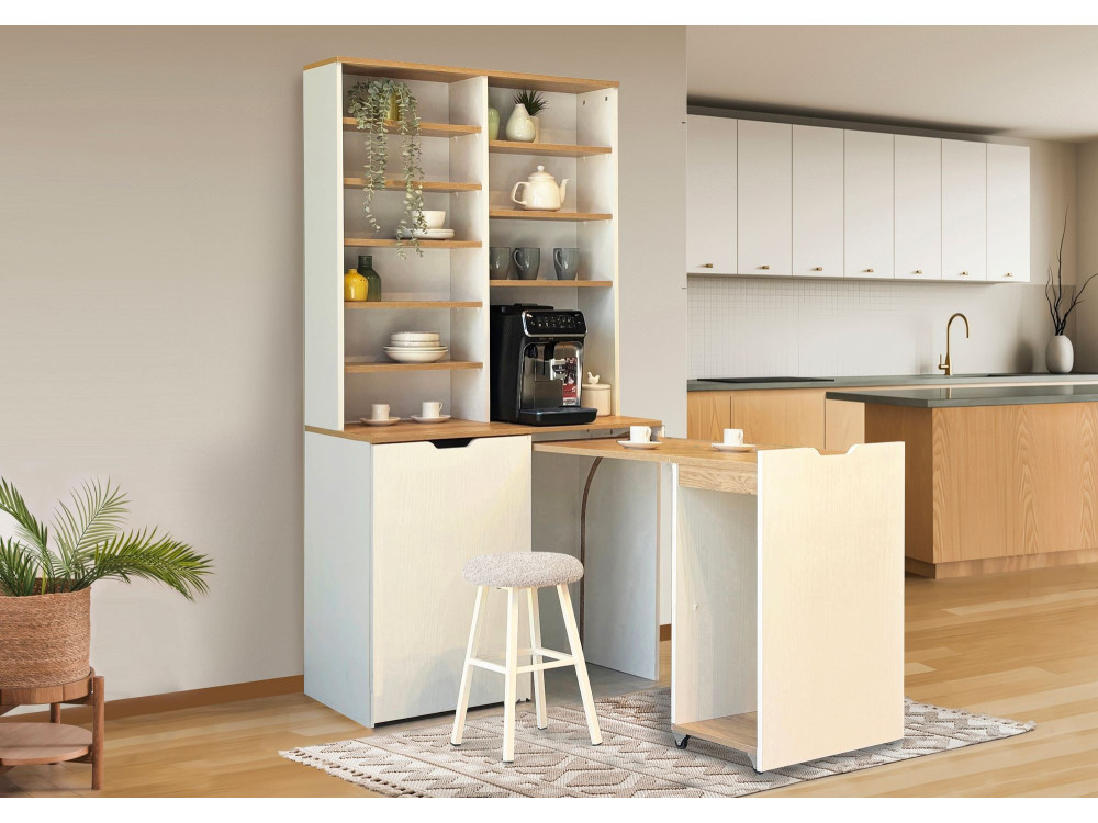 Expositor e bancos de madeira "Flexa" - 100 x 45 x 190 cm - Creme