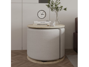 Mesa de apoio "Vexana" com banqueta de madeira - 43 x 43 x 47 cm - Travertino 2