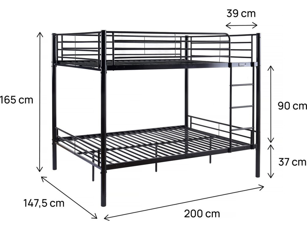 Beliche duplo "Adam" - Box spring incluído - 140 x 190 cm - Preto