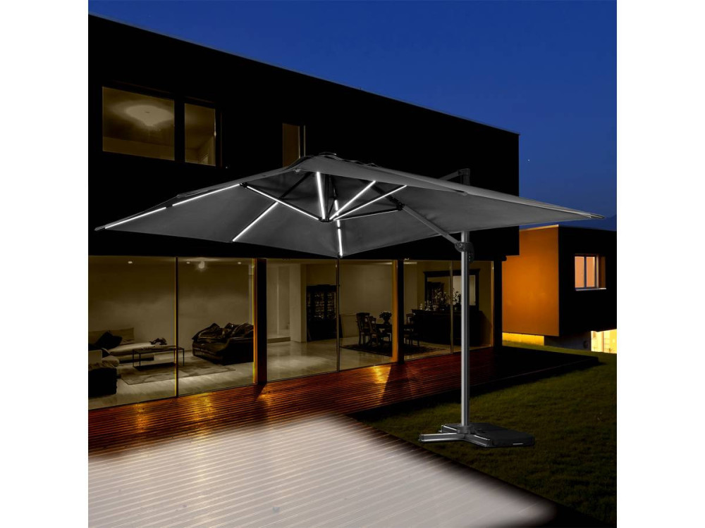 Guarda-sol de jardim offset LED de alumínio "Sun 3 Luxe" 3 x 3 m - Preto