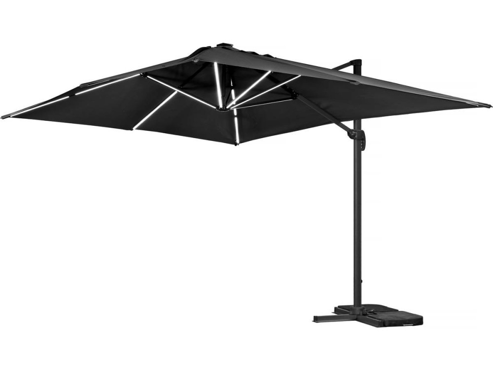 Guarda-sol de jardim offset LED de alumínio "Sun 3 Luxe" 3 x 3 m - Preto
