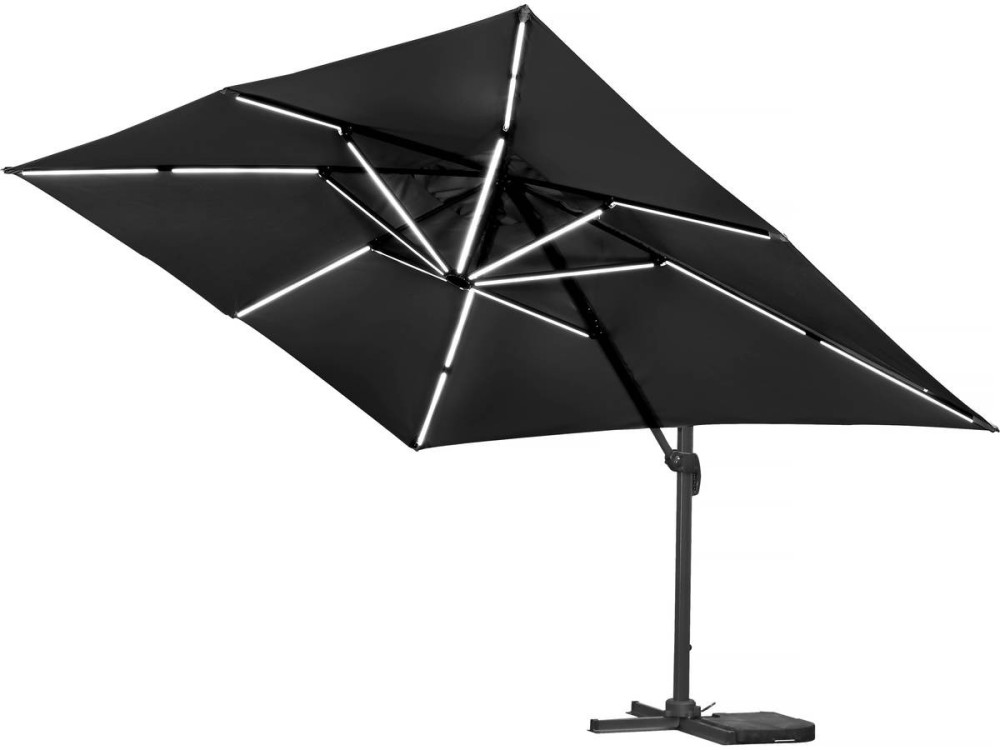 Guarda-sol de jardim offset LED de alumínio "Sun 3 Luxe" 3 x 3 m - Preto