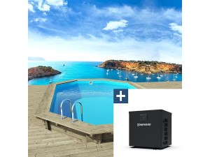 Piscina de madeira "Miami 120" - 4,86 x 3,36 x 1,20 m + Mini bomba de calor 3,5kW - Metal - Cinza