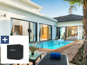 Piscina retangular de madeira "Aruba" - 5,00 x 3,00 x 1,24 m + Mini bomba de calor 3,5kW - Metal - Cinza