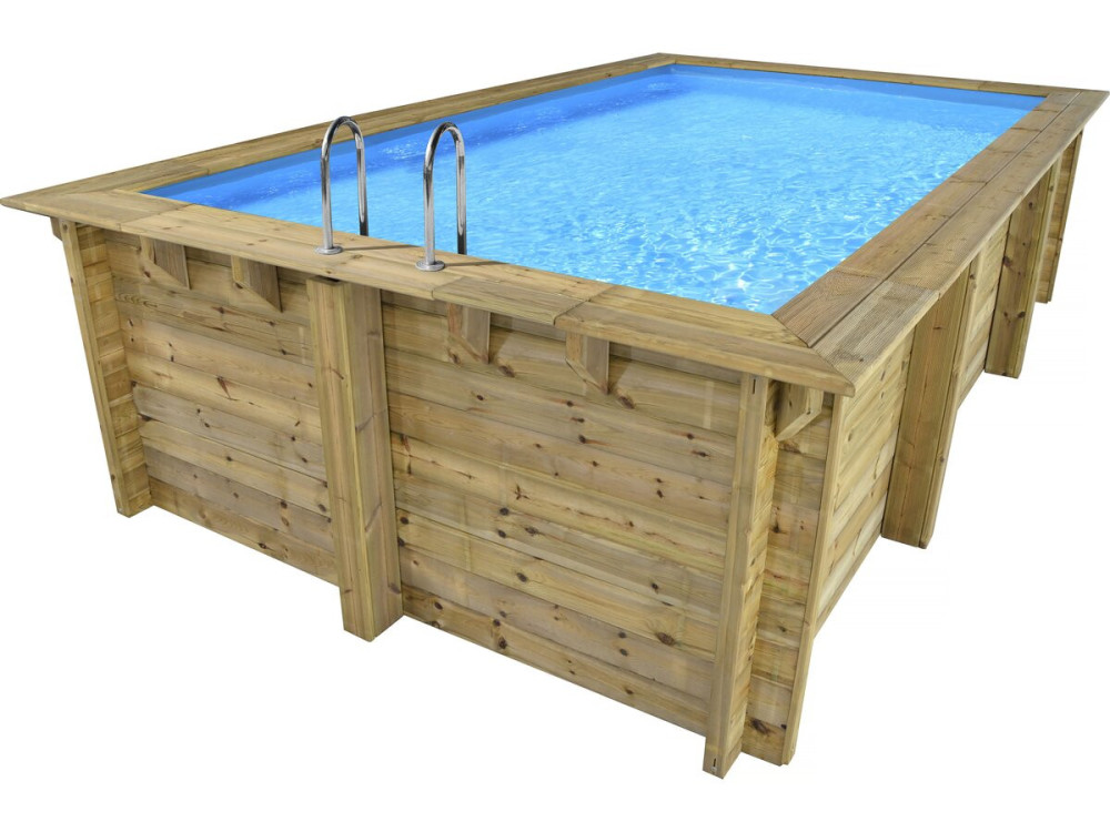 Piscina retangular de madeira "Aruba" - 5,00 x 3,00 x 1,24 m + Mini bomba de calor 3,5kW - Metal - Cinza