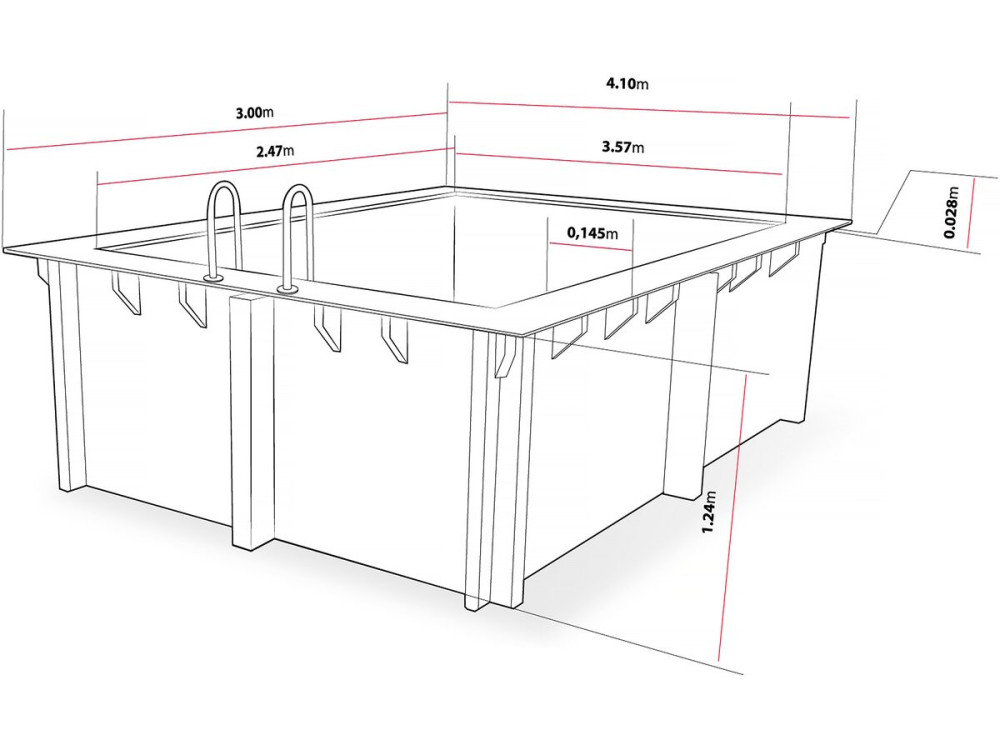 Piscina retangular em madeira "Caïmans 140" - 4,10 x 3,00 x 1,39 m + Mini bomba de calor 3,5 kW - Metal - Cinza