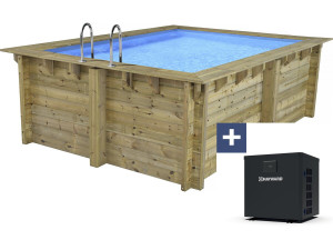 Piscina retangular de madeira "Maldivas" - 3,20 x 3,20 x 1,24 m + mini bomba de calor de 3,5 kW - Metal - Cinza