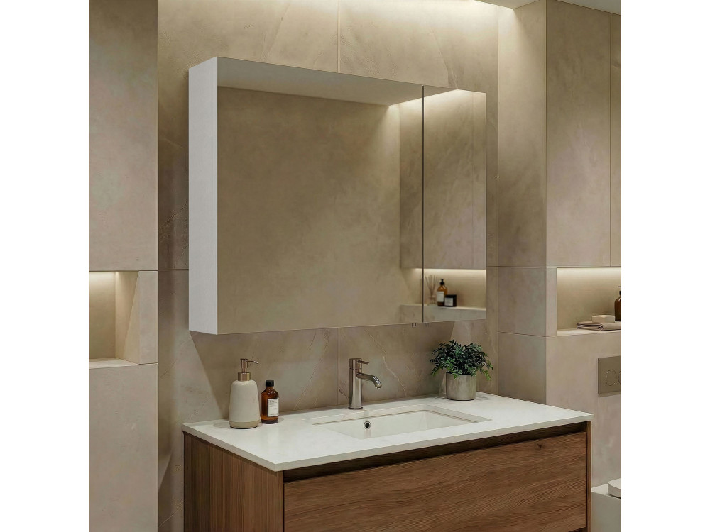 Móvel de casa de banho com espelho «Side 80» - 79 x 16 x 66 cm - Branco mate