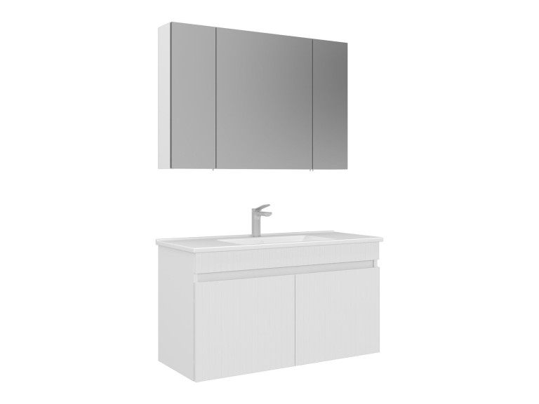 Conjunto de móvel com lavatório e espelho (2 peças) «Tivoli 100» - 100 x 45 x 66 cm - Branco mate