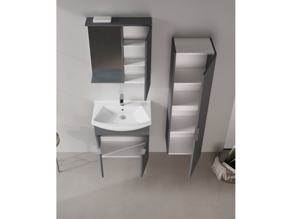 Móvel de casa de banho com espelho «Purus 65» - 63 x 18 x 68 cm - Antracite mate