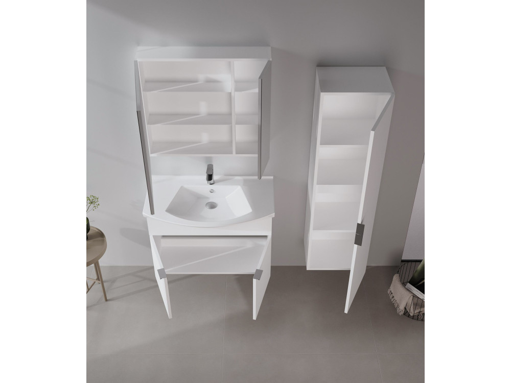 Conjunto de móvel de lavatório com espelho (2 peças) «Purus 80» - 80 x 50 x 58 cm - Branco