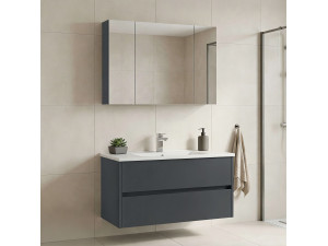 Conjunto de móvel com lavatório e espelho (2 peças) «Side 100 v3» - 100 x 16 x 52 cm - Antracite mate 2