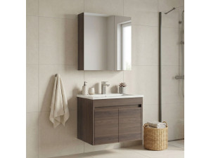Conjunto de móvel de lavatório com espelho (2 peças) «Side 65 v2» - 65 x 45 x 52 cm - Nogueira 2