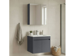 Conjunto de móvel de lavatório com espelho (2 peças) «Side 65 v2» - 65 x 45 x 52 cm - Antracite mate 2