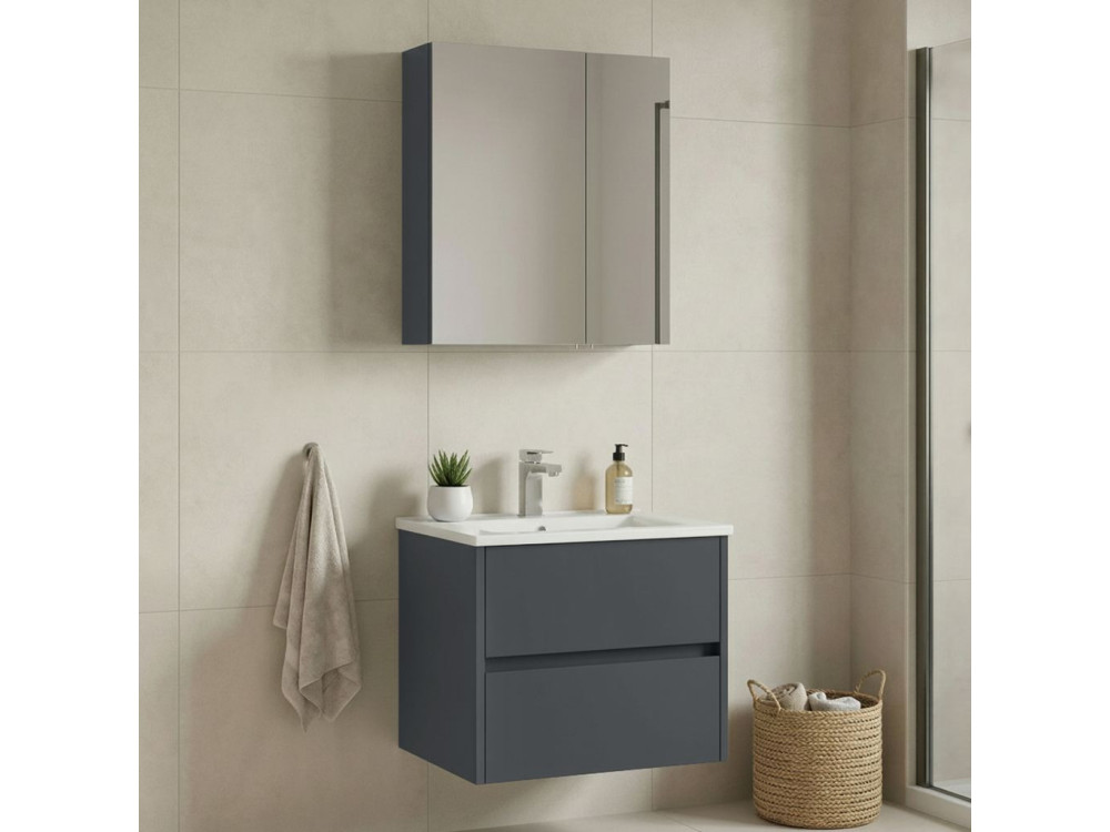 Conjunto de móvel de lavatório com espelho (2 peças) «Side 65 v2» - 65 x 45 x 52 cm - Antracite mate