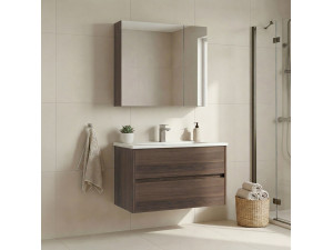 Conjunto de móvel de lavatório com espelho (2 peças) «Side 85 v2» - 85 x 45 x 52 cm - Nogueira 2