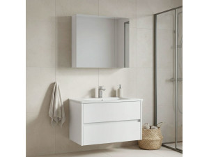 Conjunto de móvel de lavatório com espelho (2 peças) «Side 85 v2» - 85 x 45 x 52 cm - Branco mate 2