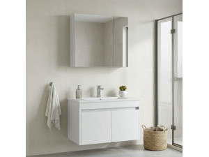 Conjunto de móvel de lavatório com espelho (2 peças) «Side 85 v2» - 85 x 45 x 52 cm - Branco mate 2