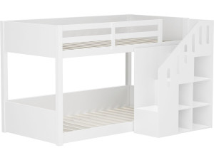 Cama de beliche em madeira com escada e arrumação «Léana» - 90 x 190 cm - Branco