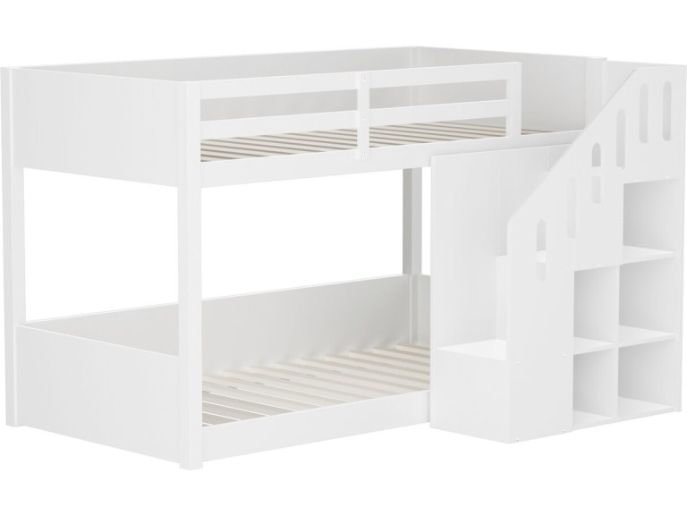 Cama de beliche em madeira com escada e arrumação «Léana» - 90 x 190 cm - Branco