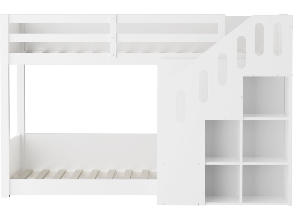 Cama de beliche em madeira com escada e arrumação «Léana» - 90 x 190 cm - Branco