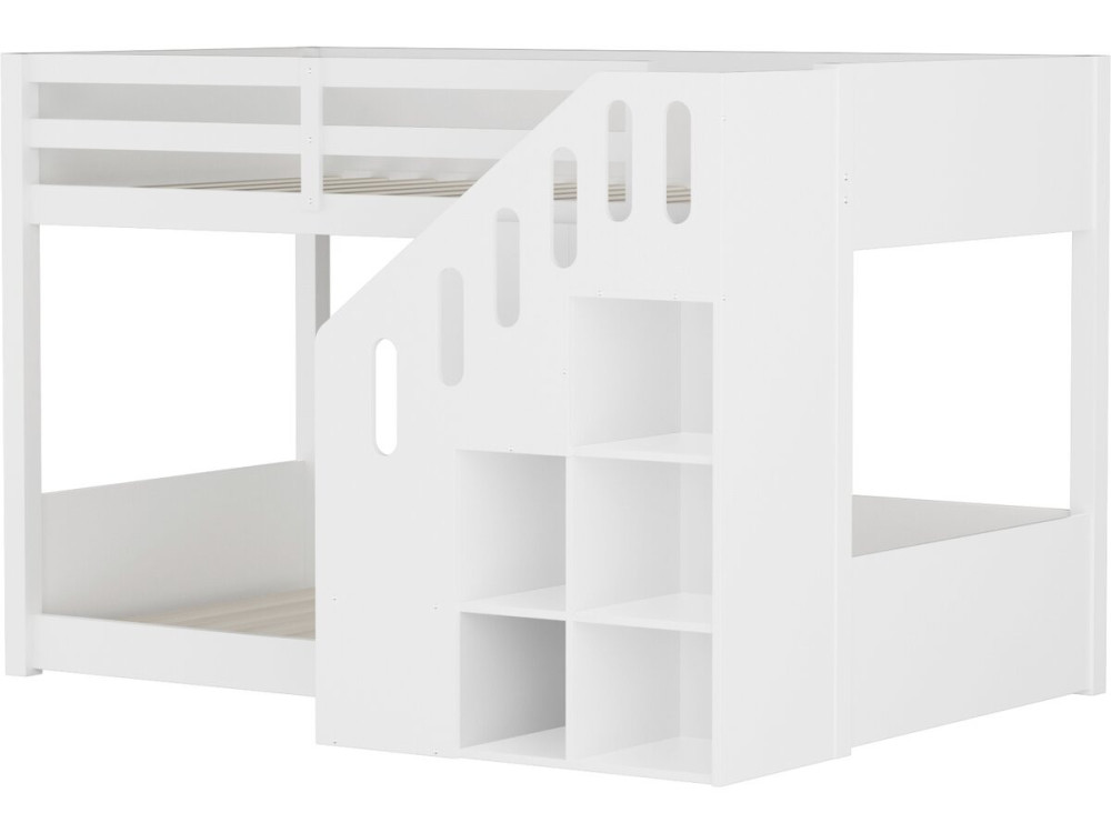 Cama de beliche em madeira com escada e arrumação «Léana» - 90 x 190 cm - Branco
