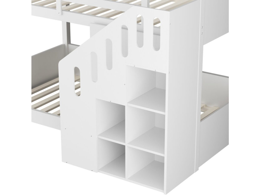 Cama de beliche em madeira com escada e arrumação «Léana» - 90 x 190 cm - Branco