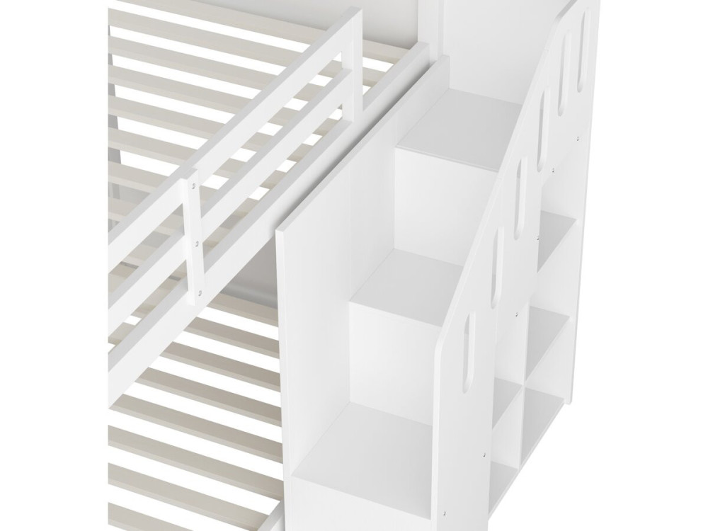 Cama de beliche em madeira com escada e arrumação «Léana» - 90 x 190 cm - Branco
