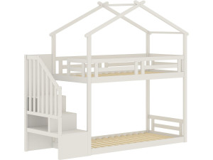 Cama de cabana com beliche e escada de madeira «Oriana» - 90 x 190 cm - Bege