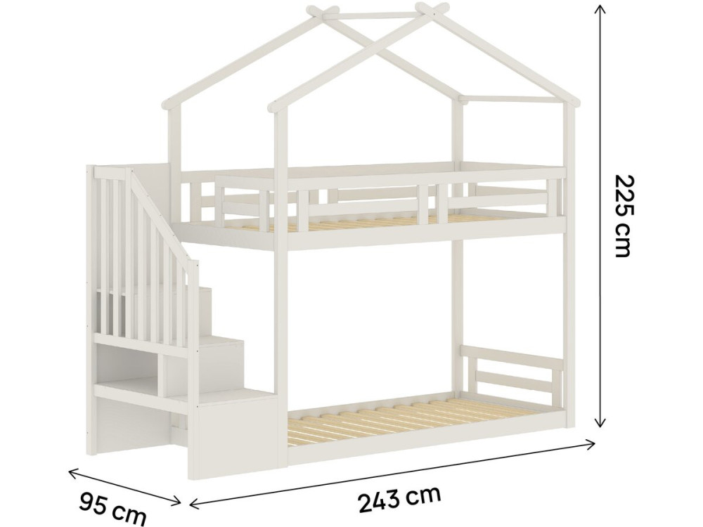 Cama de cabana com beliche e escada de madeira «Oriana» - 90 x 190 cm - Bege