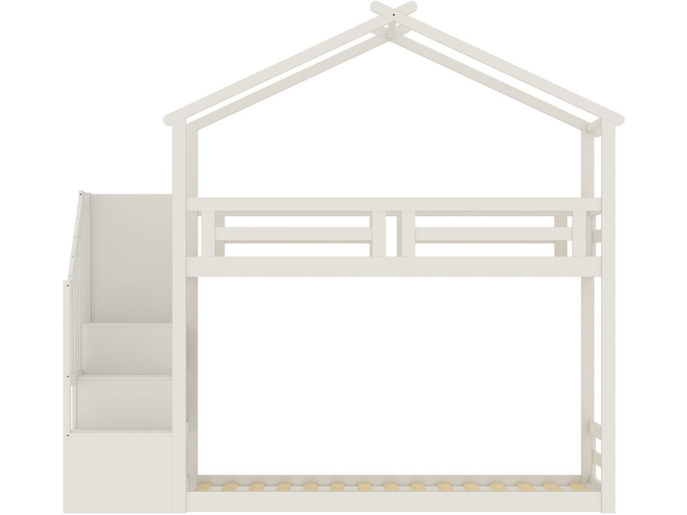 Cama de cabana com beliche e escada de madeira «Oriana» - 90 x 190 cm - Bege