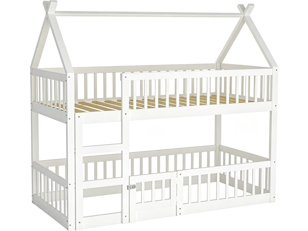 Cama de beliche em madeira com escada «Laith» - 90 x 190 cm - Branco